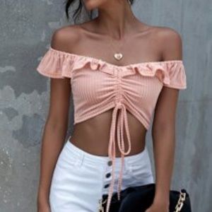 Off the shoulder crop top.